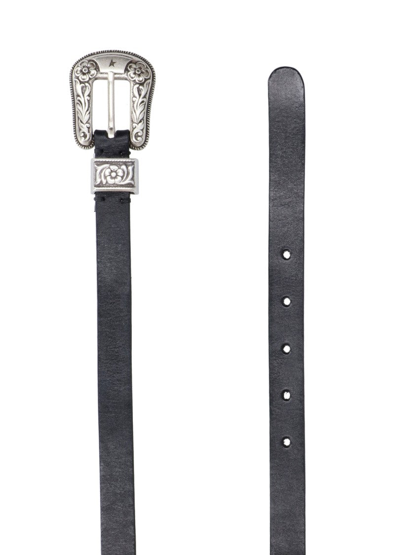 Golden Goose Black Western Buckle Leather Belt