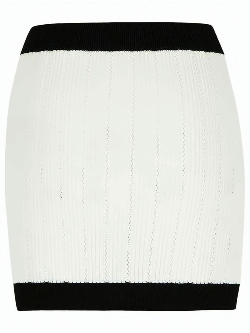 Balmain Ribbed White Mini Skirt With Ornate Gold Buttons