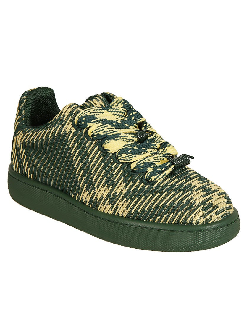 Burberry Textured Green Sneakers With Dynamic Stripes