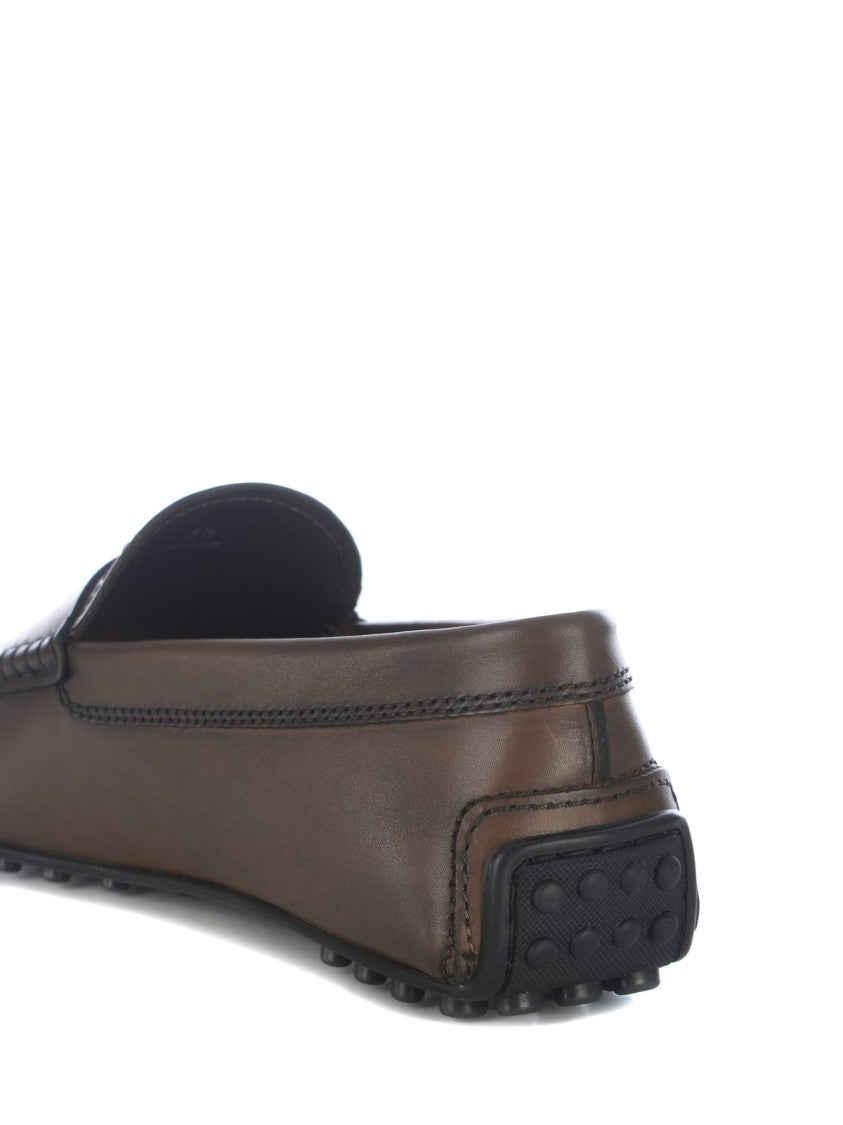 Tod's Classic Brown Leather Moccasin Loafers With Pebble Sole