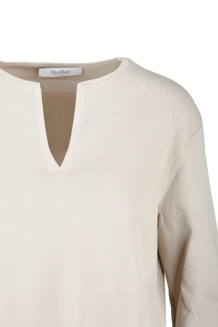 Max Mara Beige Viscose-Blend Three-Quarter Sleeve Sweater