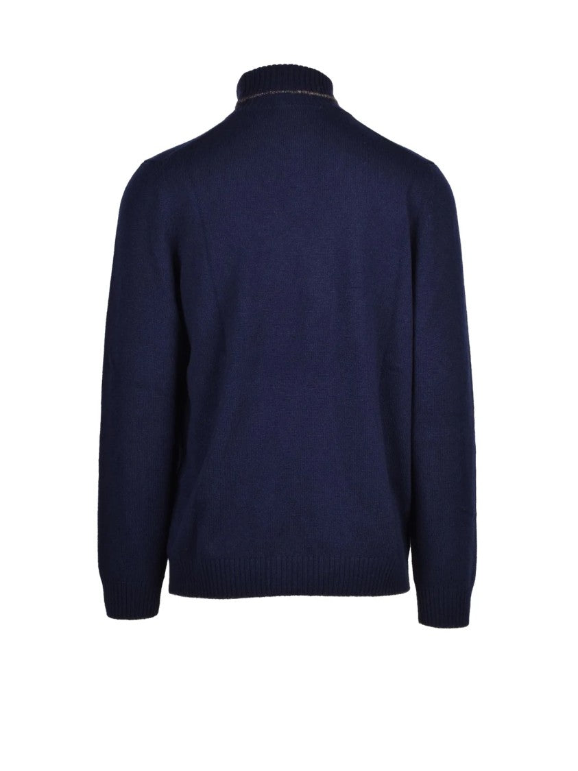 Luigi Gentile Blue Wool High-Neck Sweater