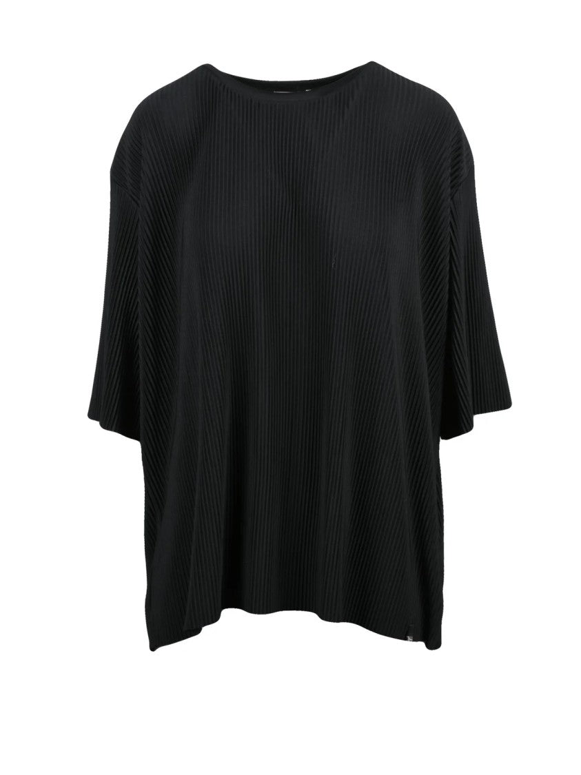 Herno Resort Black Pleated Round Neckline Polyester Blouse