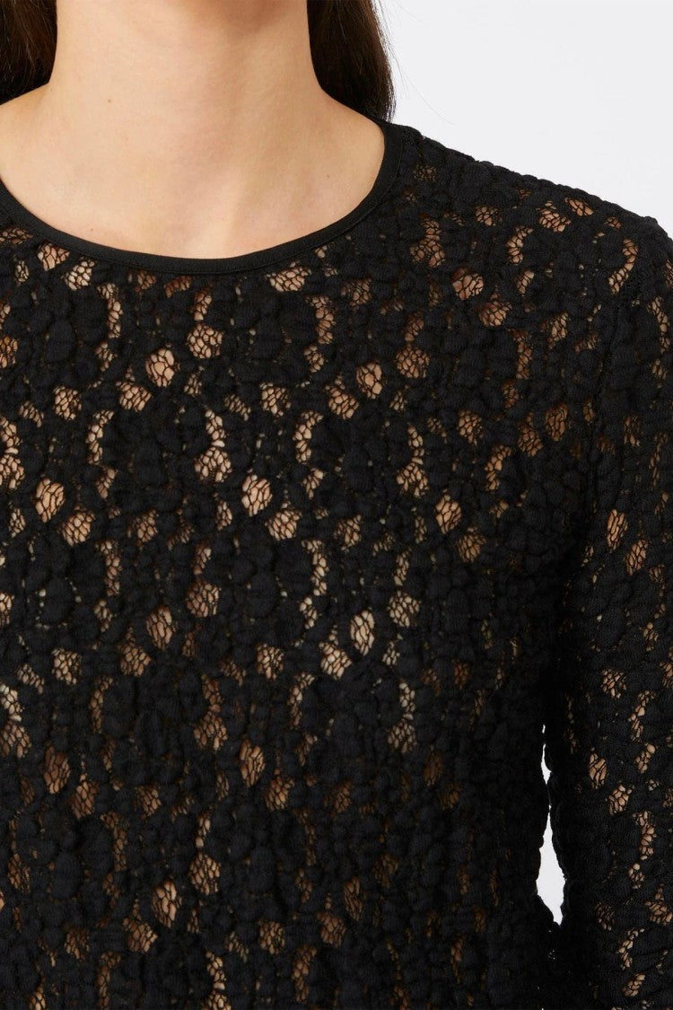 Max Mara Long-Sleeve Fitted Top With Delicate Lace Detail