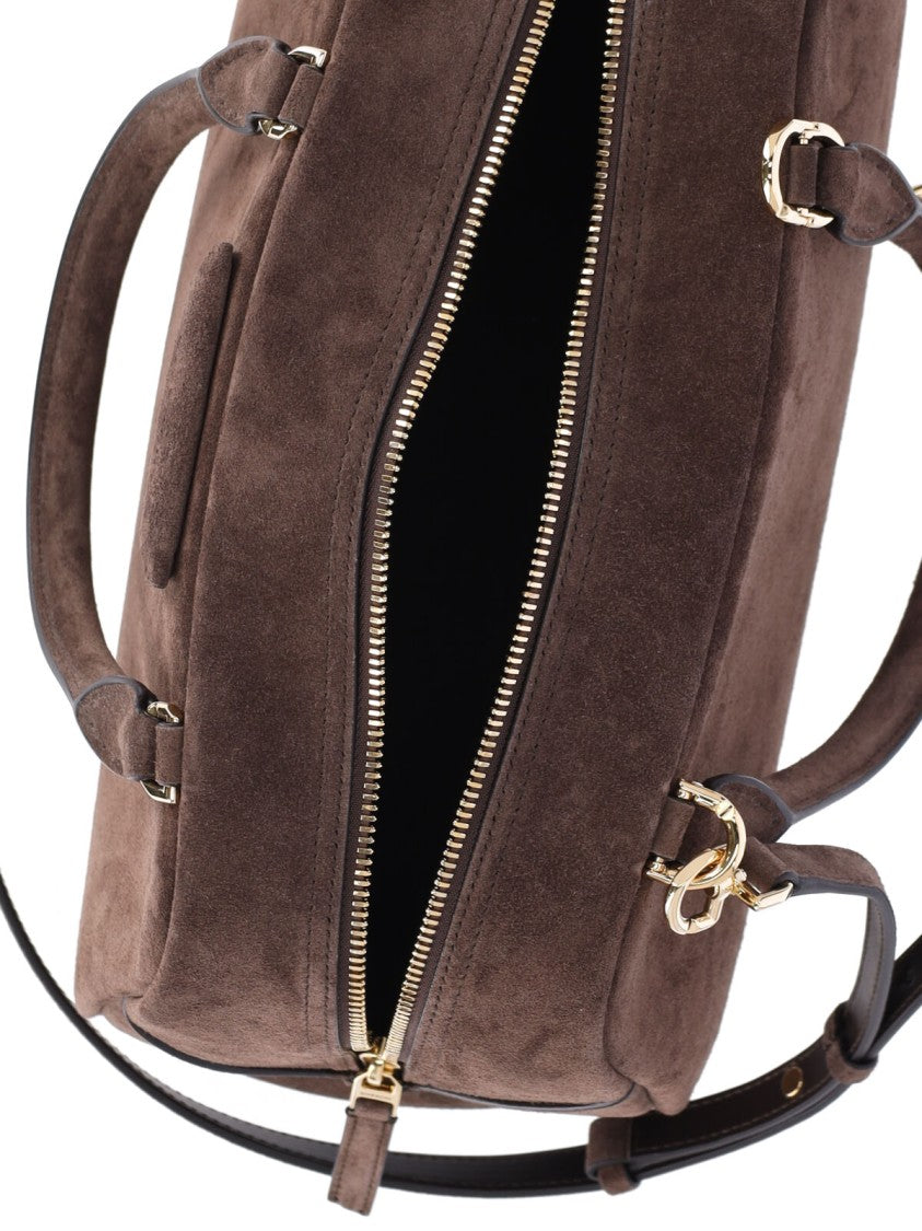 Givenchy Brown Structured Suede Gold Zipper Handbag