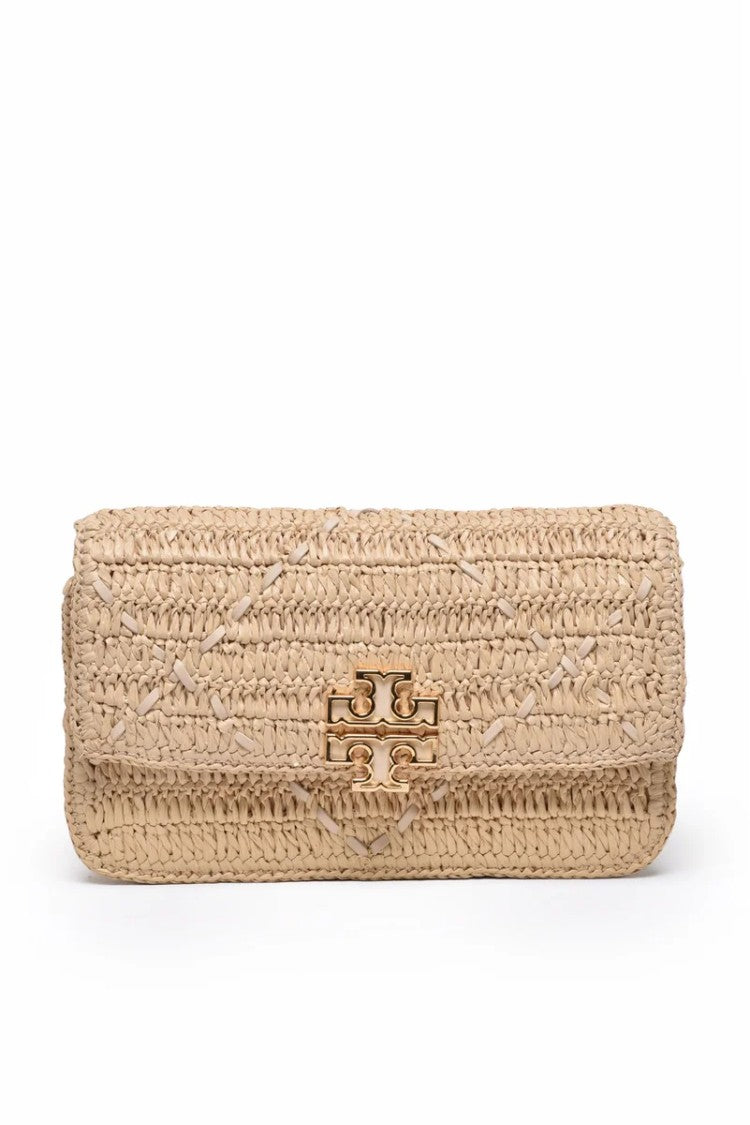 Tory Burch Britten Rafia Crochet Shoulder Bag - Beige