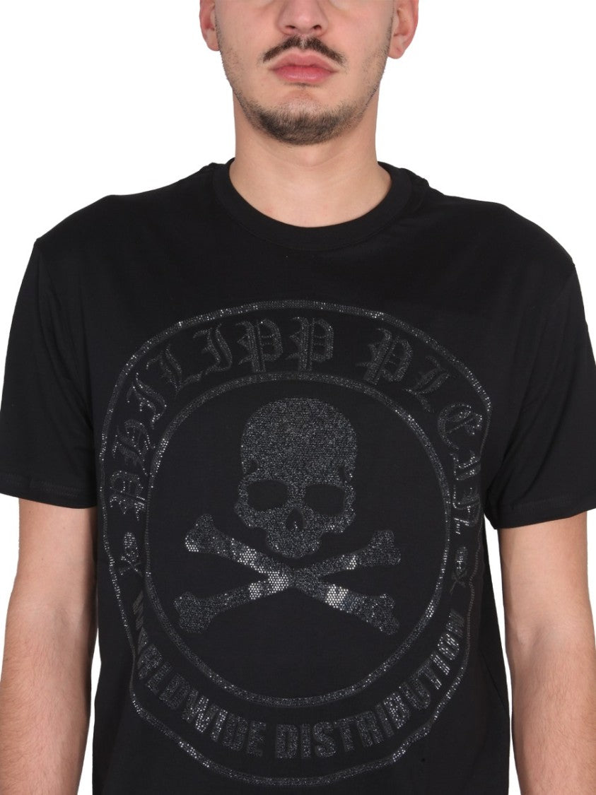 Philipp Plein Crewneck T-Shirt With Glossy Skull Graphic