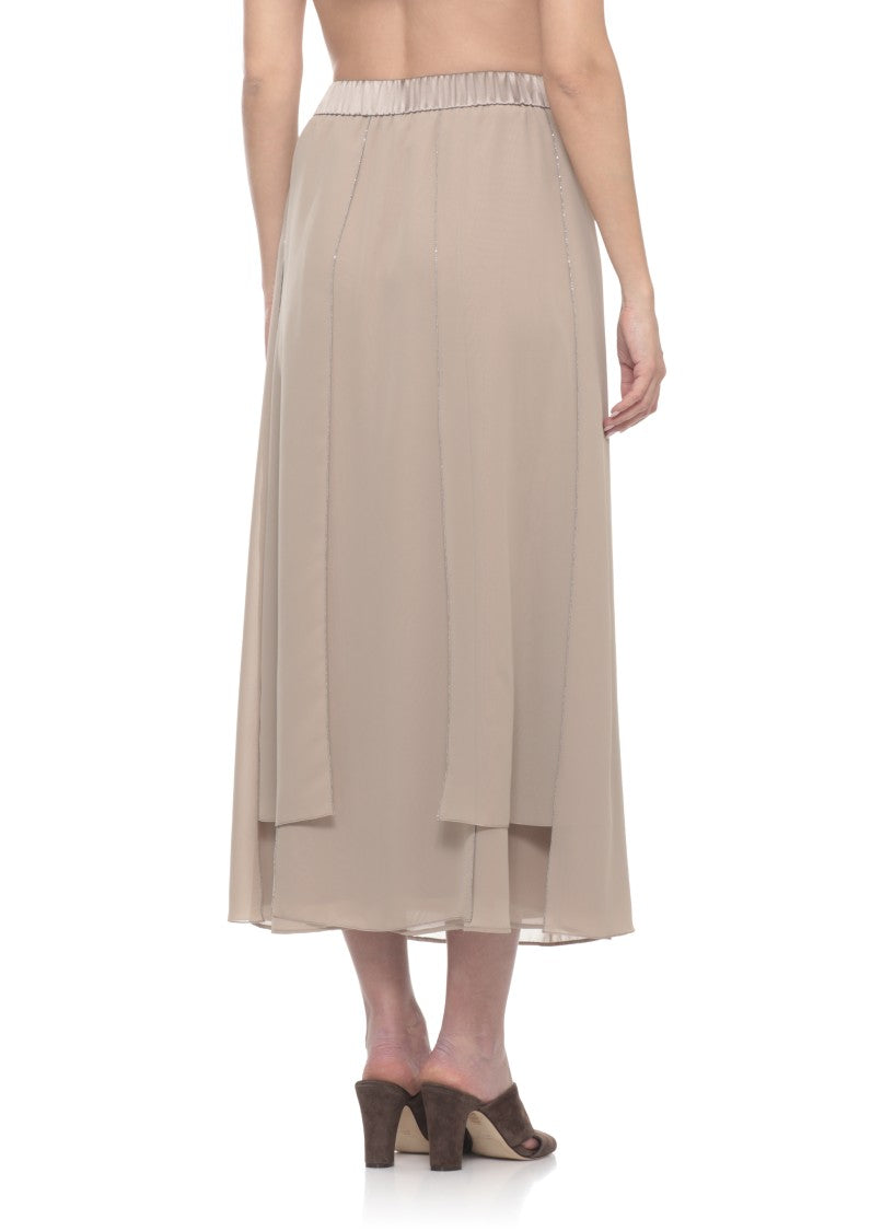 Peserico Midi Skirt With Layered Volant And Shimmering Accents