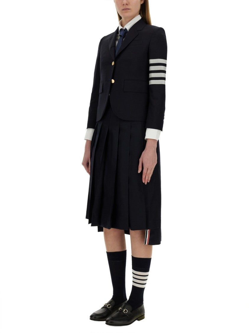 Thom Browne Mid-Calf Pleated Skirt With Side Button Closure