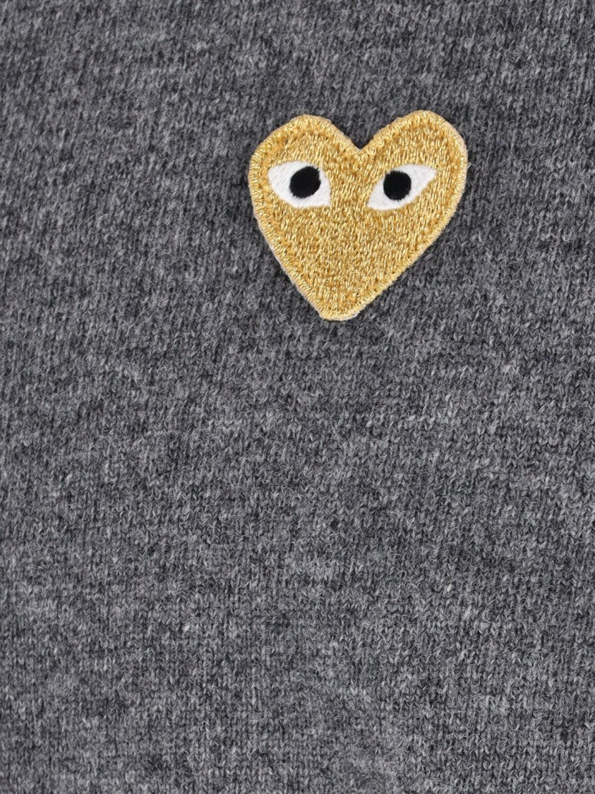 Comme Des Garçons Contrasting Embroidered Heart Cardigan In Soft Gray Wool