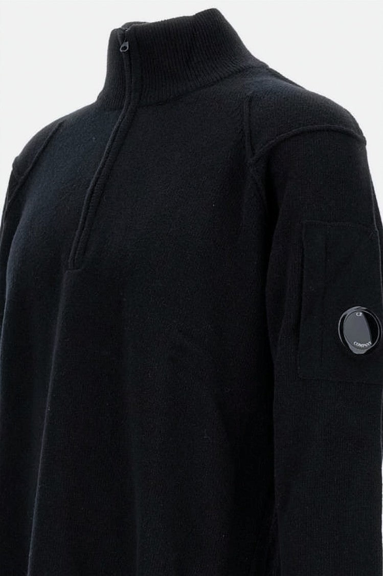 C.P. Company Half-Zip Black Turtleneck Sweater With Distinctive Patch Pocket