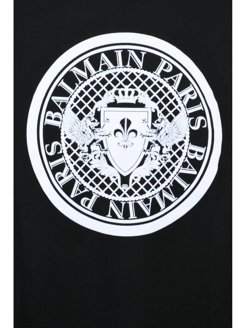 Balmain Black Cotton T-Shirt With Iconic White Emblem