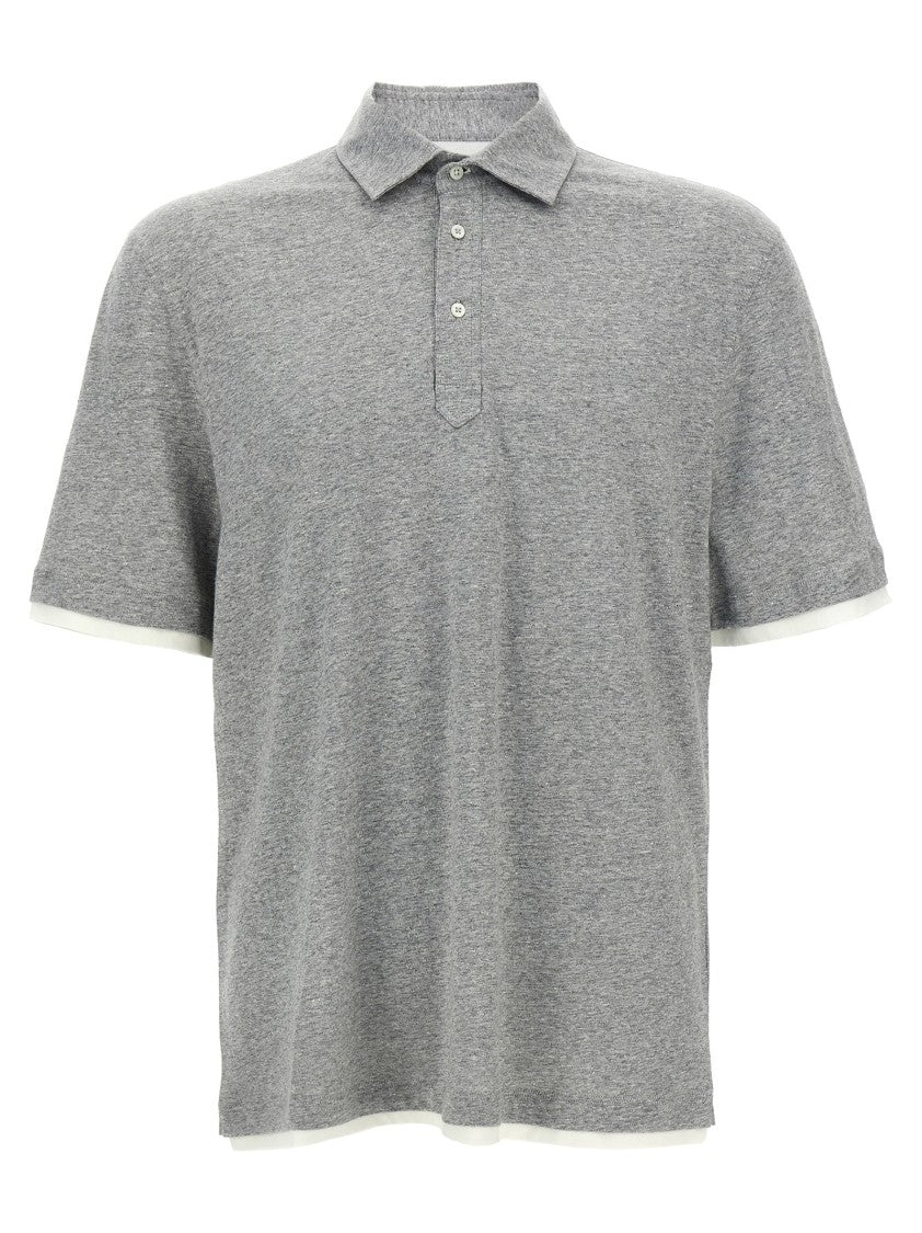 Brunello Cucinelli Layered Grey Polo Shirt With Contrasting Edges