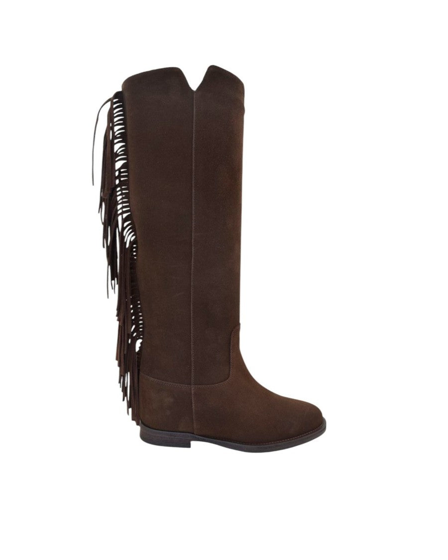 Via Roma 15 Suede Boot With Brown Fringes