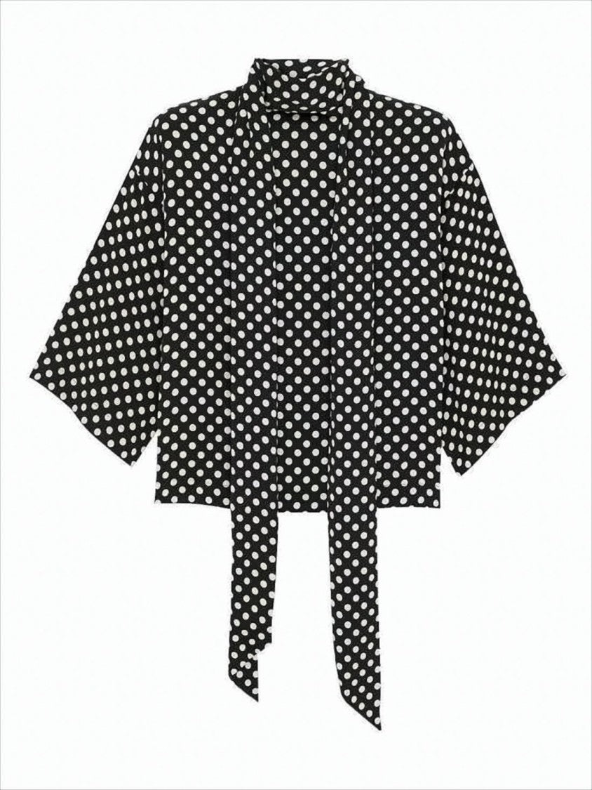 Saint Laurent Polka Dot Tie-Neck Blouse With Cropped Hem