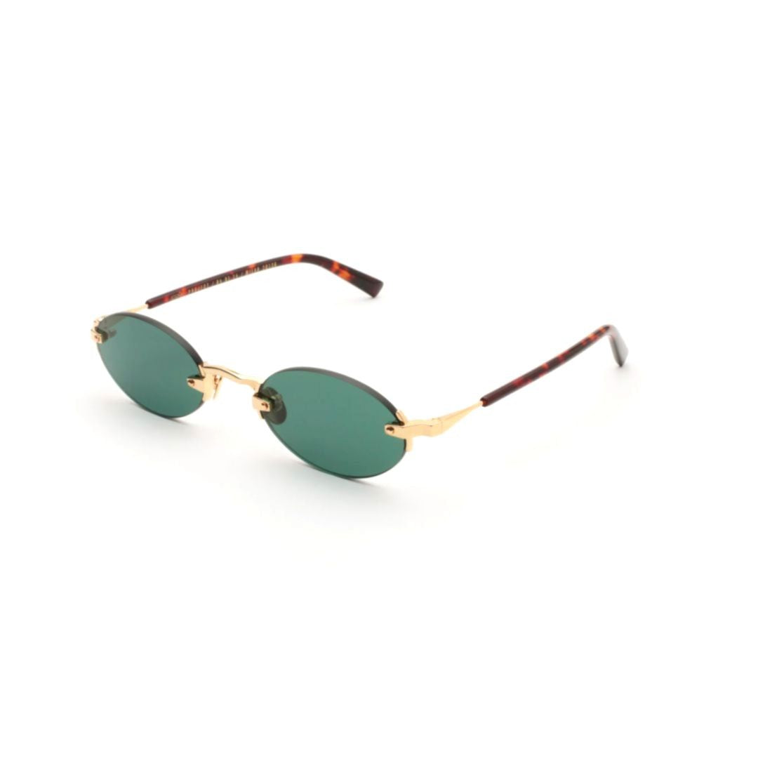 Gast Quantum Rimless Gold-Toned Sunglasses With Oval Green Lenses
