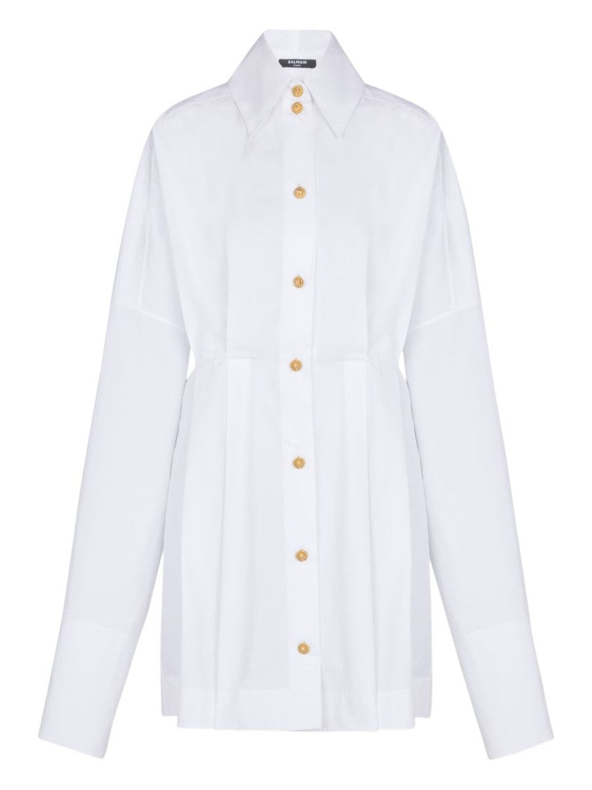 Balmain White Button Long Sleeve Poplin Dress