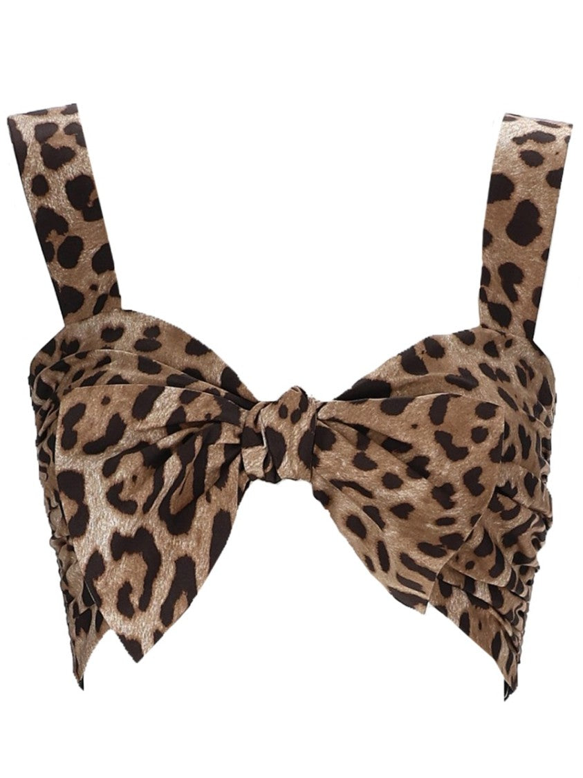 Dolce & Gabbana Leopard Cropped Bow Cotton Top