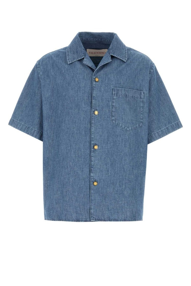 Valentino Garavani Short-Sleeved Denim Shirt With Classic Collar