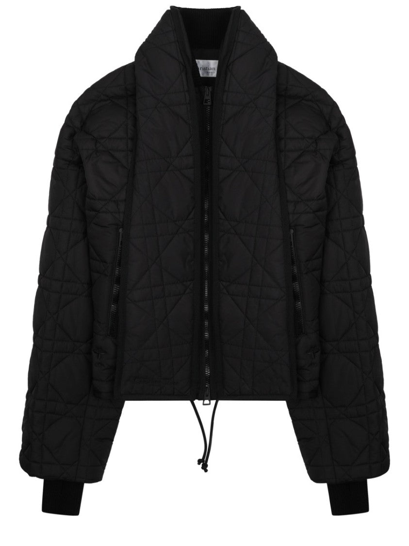 Dior Cropped Black Quilted Jacket With Integrated Scarf Design