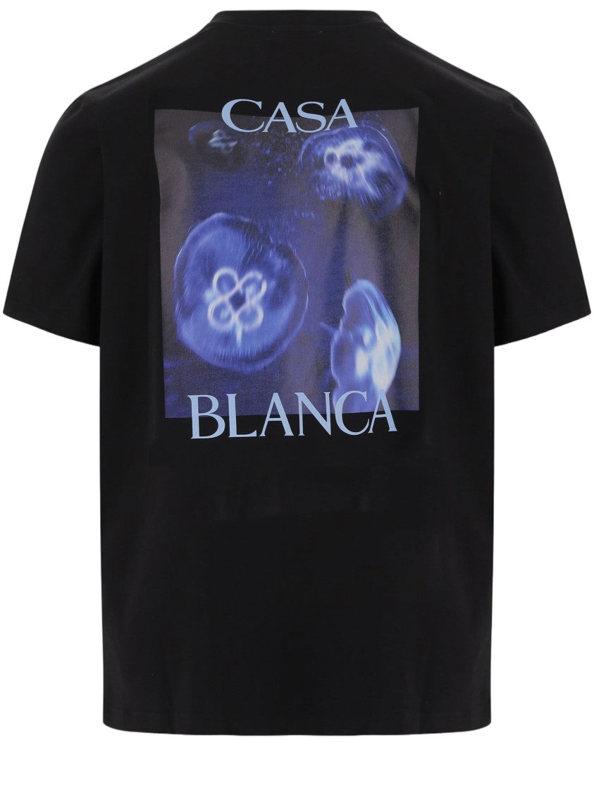 Casablanca Black Graphic Logo Print Organic Cotton T-Shirt