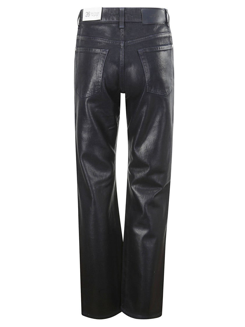7 For All Mankind Blue Black Wax Effect Trousers