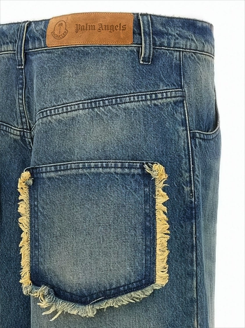Moncler Faded Blue Wide-Leg Denim Pants With Drawstring Waist