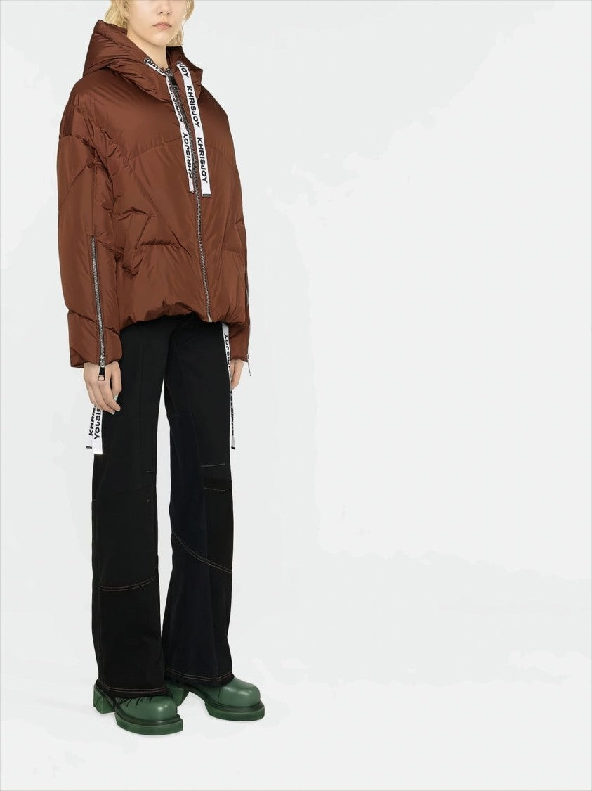 Khrisjoy Cropped Puffer Jacket With Hood And Branded Drawstrings