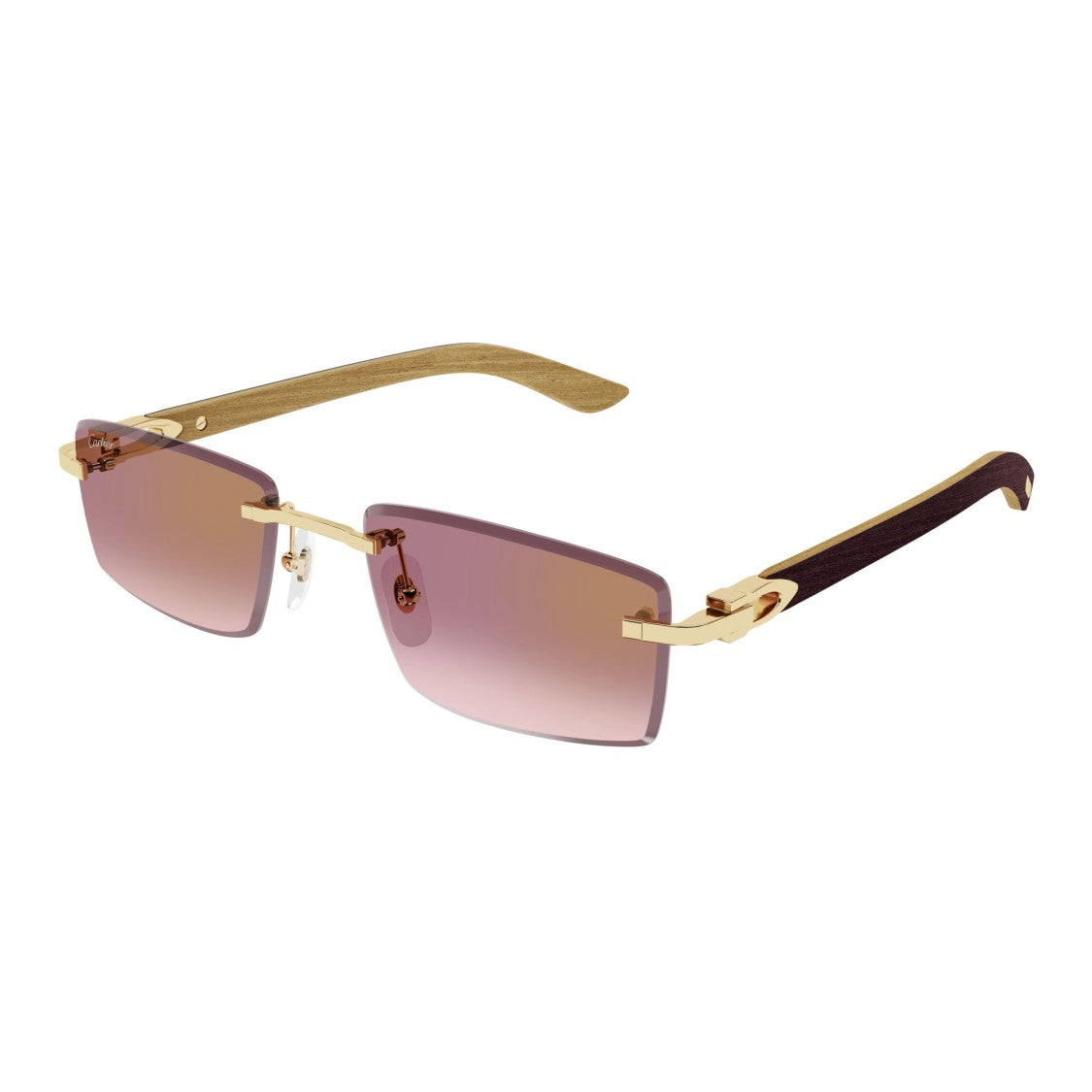 Cartier Rimless Rectangular Sunglasses With Gradient Purple Lenses