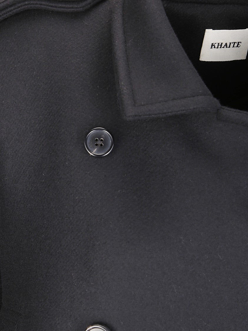 Khaite Double-Breasted Wool Coat With High Collar And Refined Details