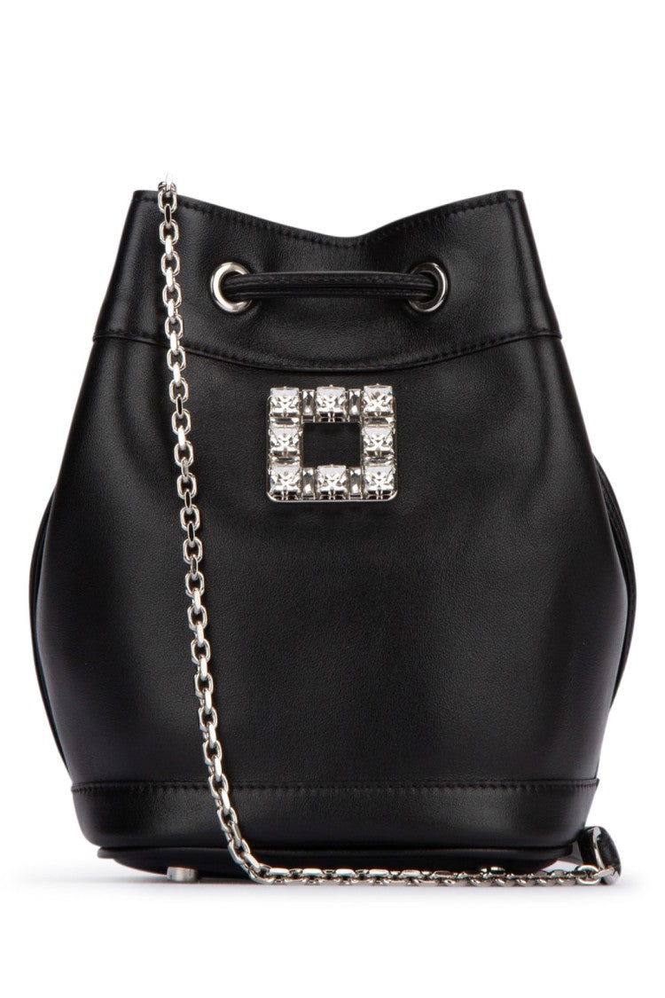 Roger Vivier Structured Black Bucket Bag With Drawstring Closure