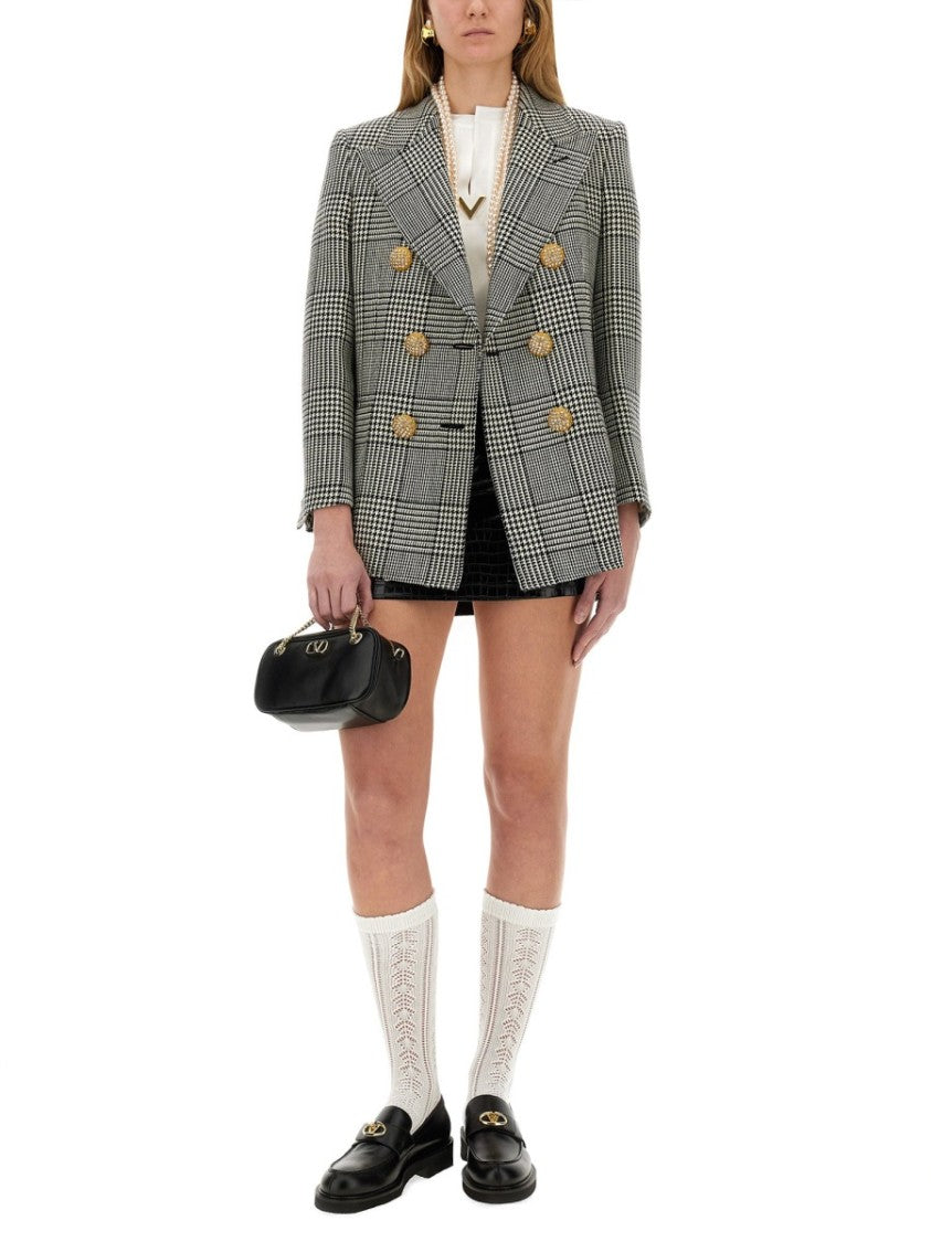 Valentino Double-Breasted Houndstooth Wool Jacket
