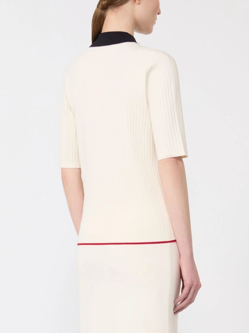 Max Mara White Blue Details Viscose Polo Shirt