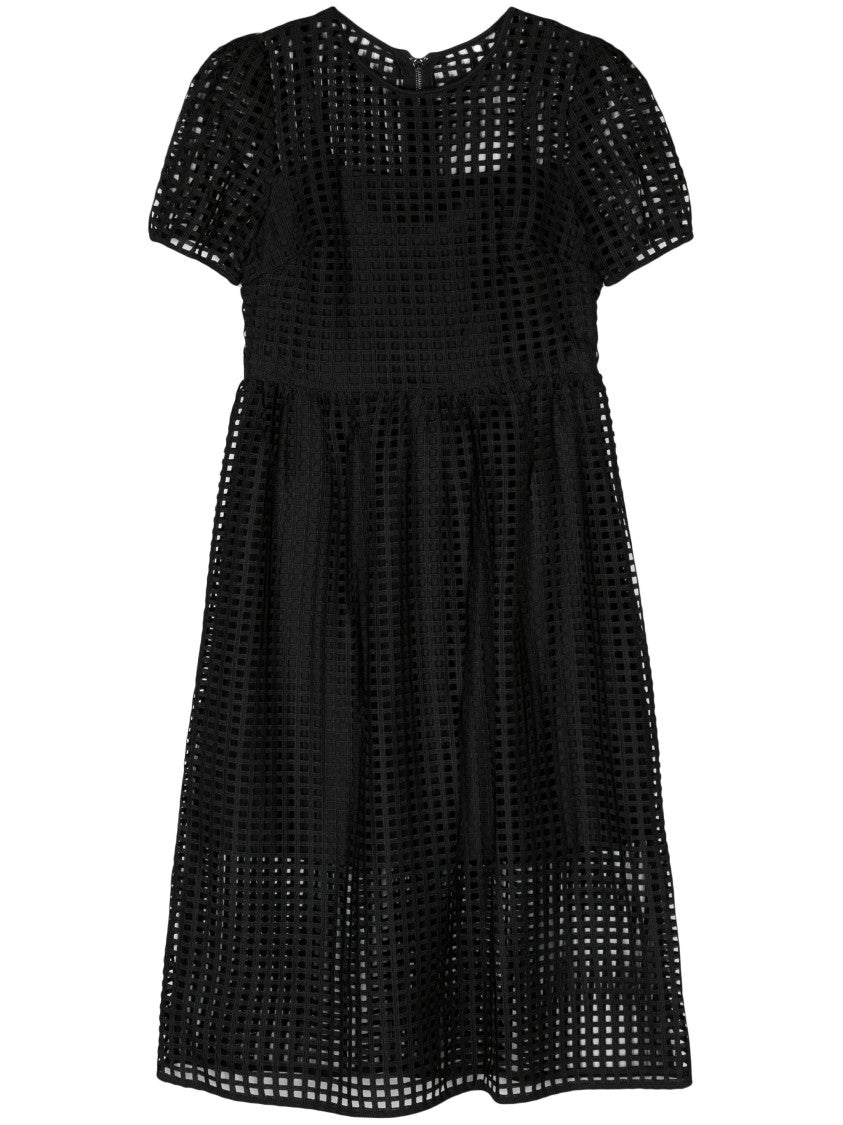Dkny S/S Grid Lace Jewel Neck Midi