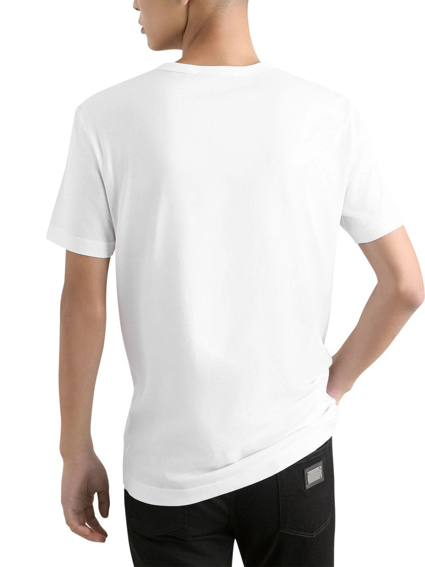 Dolce & Gabbana White Logo Patch Short-Sleeve Cotton T-Shirt