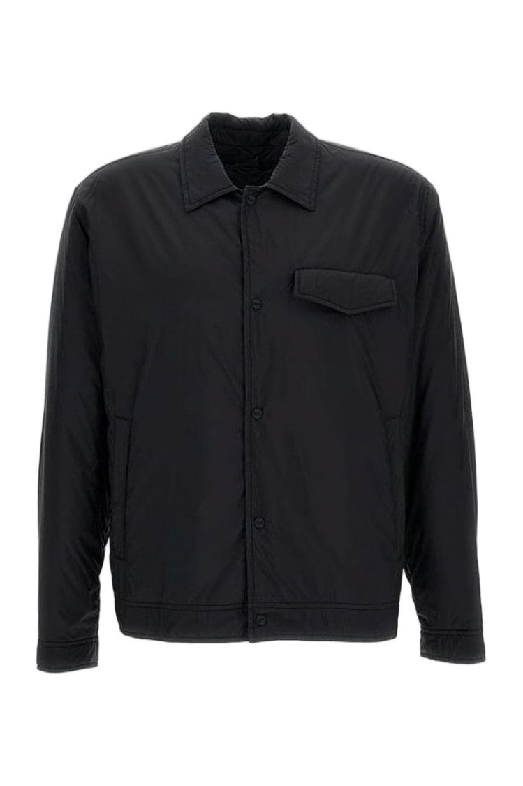 Herno Cropped Black Polyamide Jacket With Classic Collar And Flap Pocket