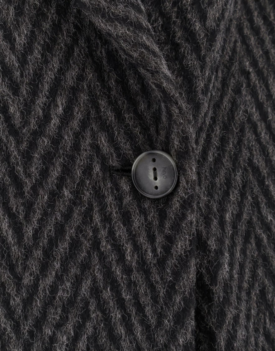Hevo Grey Santa Cesarea Herringbone Wool-Blend Coat