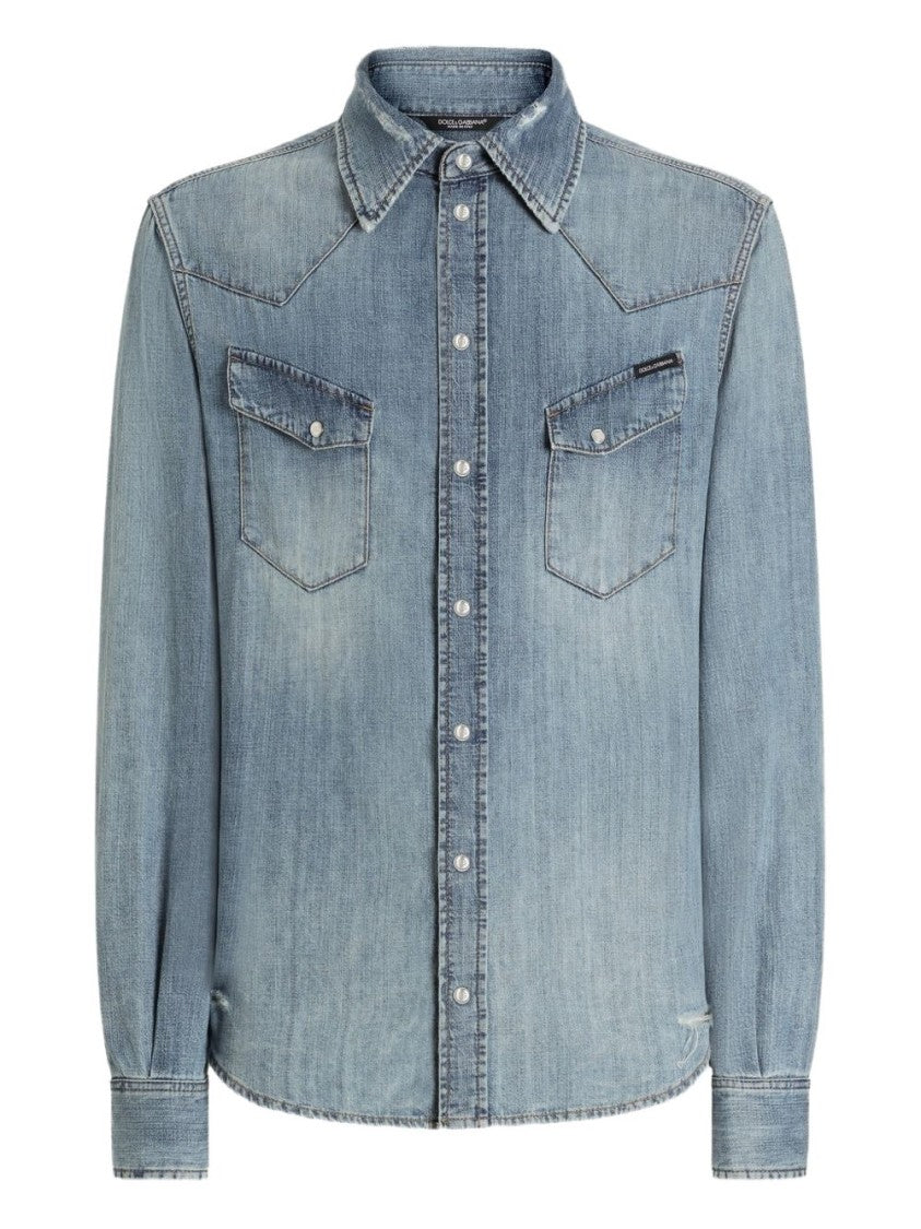 Dolce & Gabbana Indigo Denim Shirt With Classic Collar