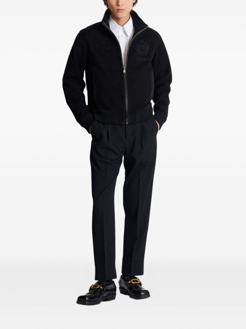 Balmain Black Embroidered Zip Bomber Jacket