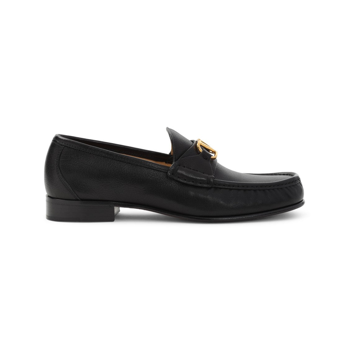 Valentino Black Leather Signature V-Logo Loafer
