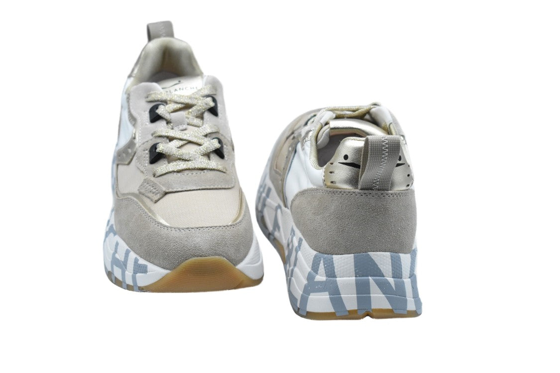 Voile Blanche Beige-Platinum Low Sneakers With Contrasting Stitching
