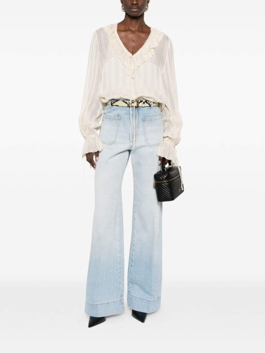 Pinko Sheer Blouse With Ruffled V-Neck