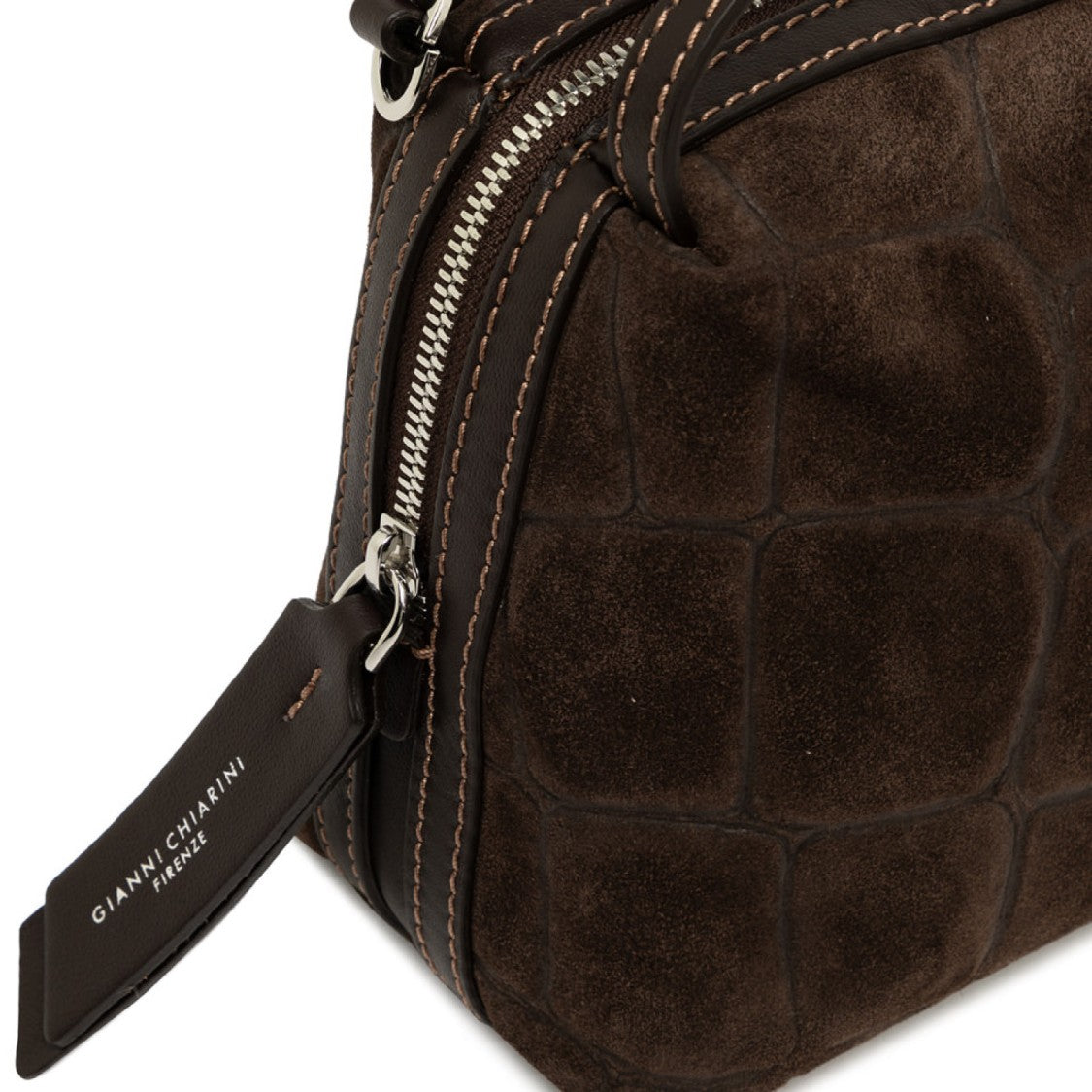 Gianni Chiarini Coffee Alifa Croc-Embossed Suede Bag