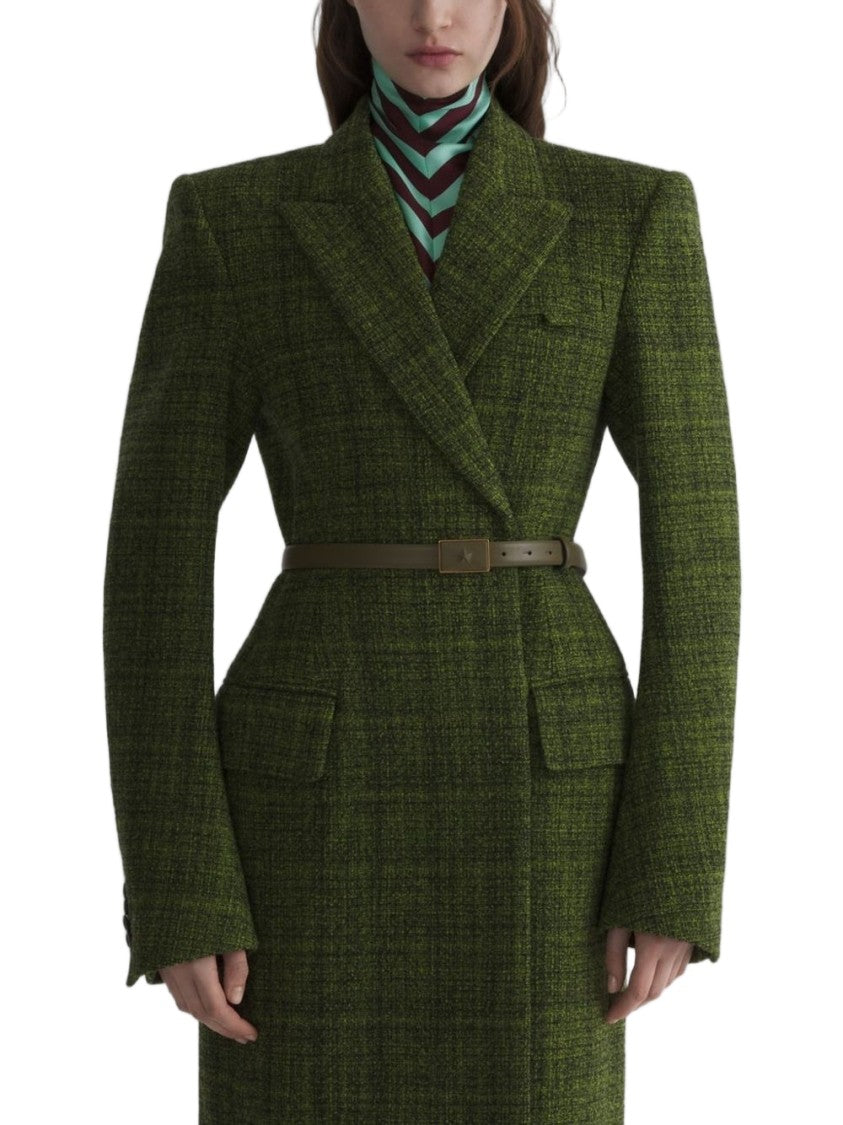 Mugler Deep Green Tweed-Blend Tailored Coat