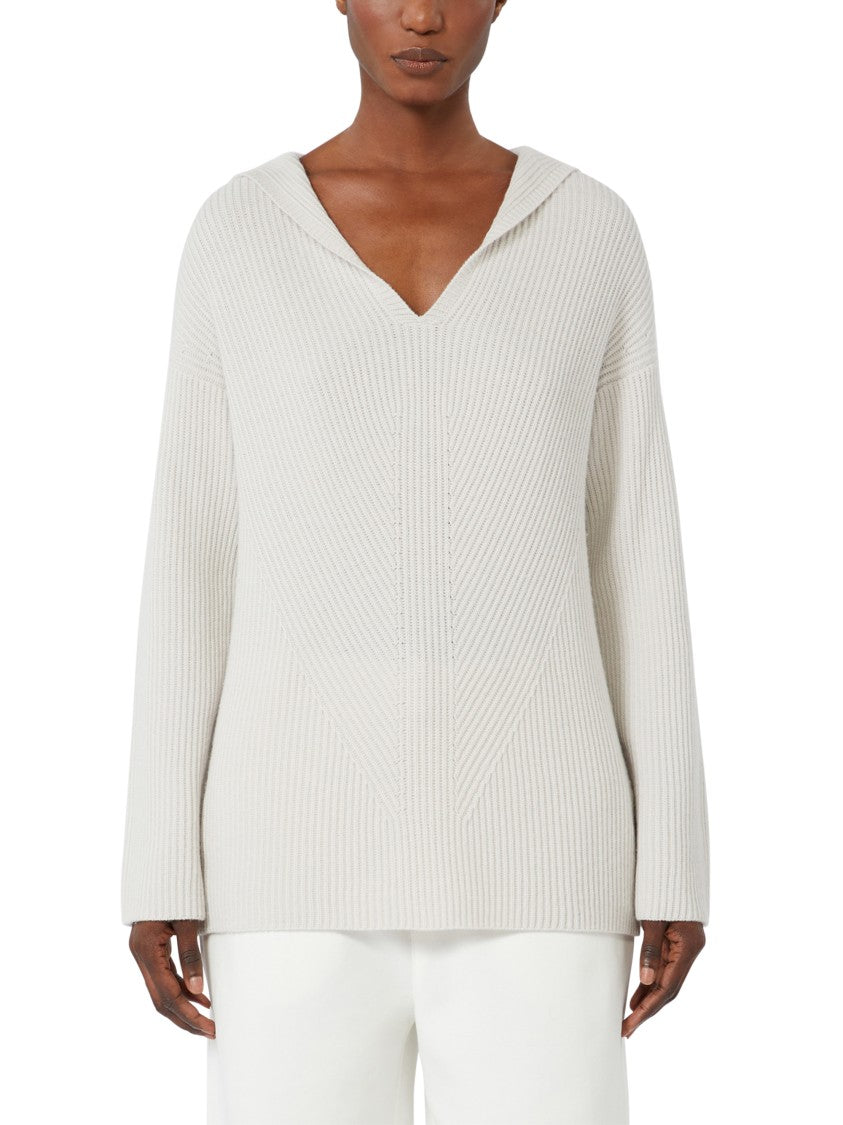 Max Mara Relaxed Fit Deep V-Neck Sweater With Cozy Hood