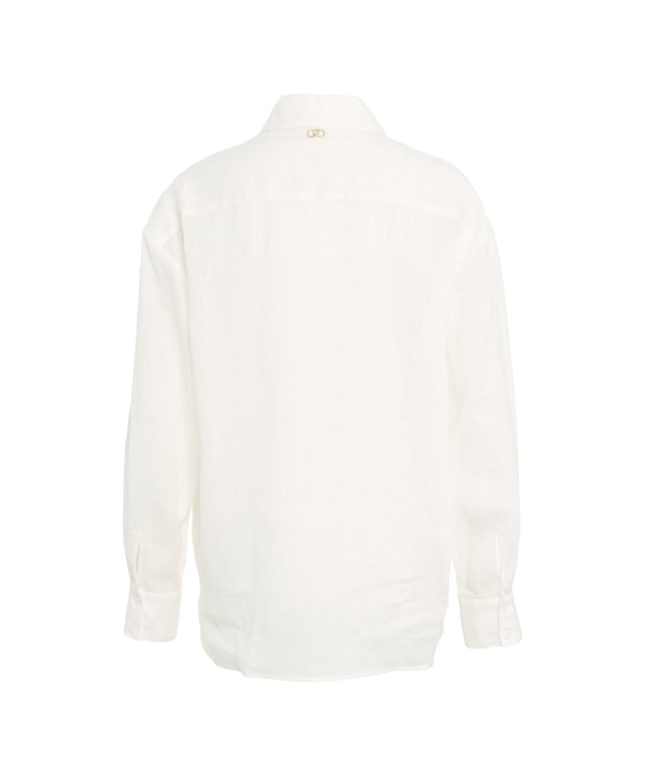 Liu Jo Semi-Transparent Ramie Blouse Kent Collar