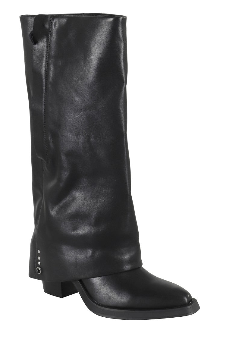 Ash Mid-Calf Leather Boots With Pointed Toe