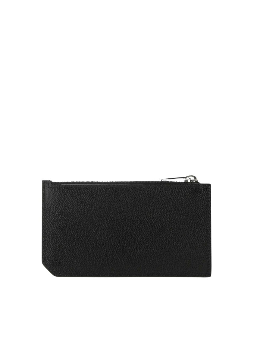 Saint Laurent Textured Calf Leather Cardholder With Silver Brass Accents