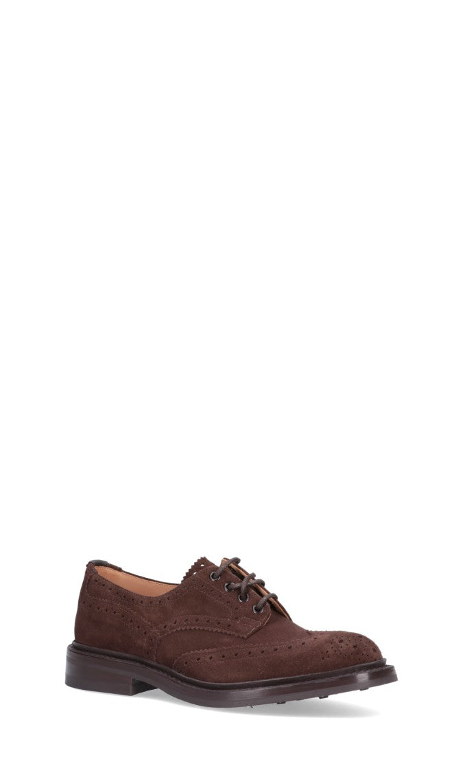 Tricker's Brogue-Style Suede Flat Shoes With Wingtip Accents