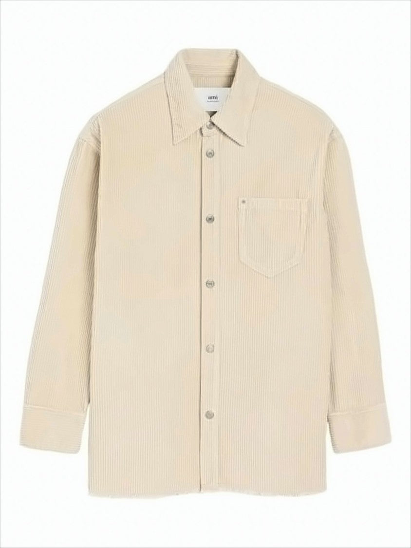 Ami Paris Corduroy Velvet Oversized Shirt With Side Slits